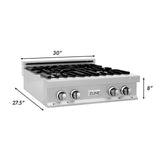 ZLINE 30" Porcelain Gas Stovetop in Fingerprint Resistant Stainless Steel with 4 Gas Burners and Griddle (RTS-GR-30)