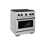 ZLINE Autograph Edition 30 in. 4.2 cu. ft. Paramount Dual Fuel Range with 4 Burner Gas Cooktop and Electric Convection Oven in DuraSnow' Stainless Steel with Matte Black Accents (SDRSZ-30-MB)