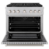 ZLINE 36 in. 5.2 cu. ft. Paramount Dual Fuel Range with 6 Burner Gas Cooktop and Electric Convection Oven in DuraSnow' Stainless Steel (SDRS-36)