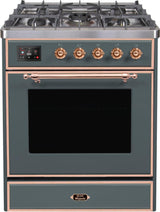 Majestic II 30 Inch Dual Fuel Natural Gas Freestanding Range in Blue Grey with Copper Trim