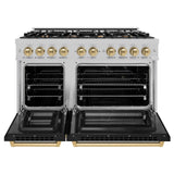 ZLINE Autograph Edition 48 in. 6.7 cu. ft. Select Double Oven Dual Fuel Range with 8 Burner Gas Cooktop in DuraSnow' Stainless Steel with Black Matte Doors and Champagne Bronze Accents (HDRSZ-BLM-48-CB)