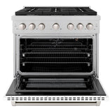 ZLINE 36 in. 5.2 cu. ft. Paramount Dual Fuel Range with 6 Burner Gas Cooktop and Electric Convection Oven in DuraSnow' Stainless Steel with White Matte Door (SDRS-WM-36)