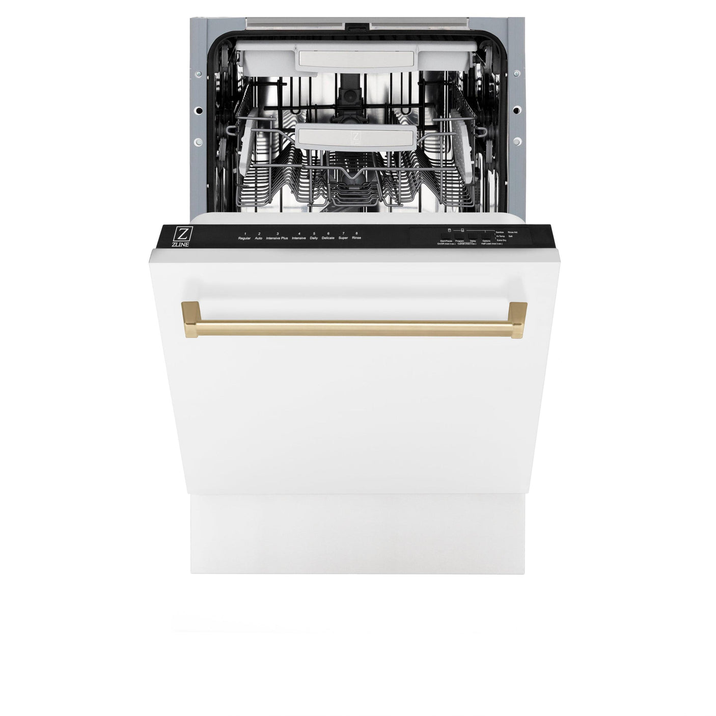 ZLINE Autograph Edition 18" Compact 3rd Rack Top Control Dishwasher in White Matte with Accent Handle, 51dBa (DWVZ-WM-18) [Color: Champagne Bronze]