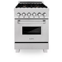 ZLINE 24 in. Professional Dual Fuel Range in DuraSnow Stainless Steel with Color Door Options (RAS-SN-24) [Color: DuraSnow With Brass Burners]