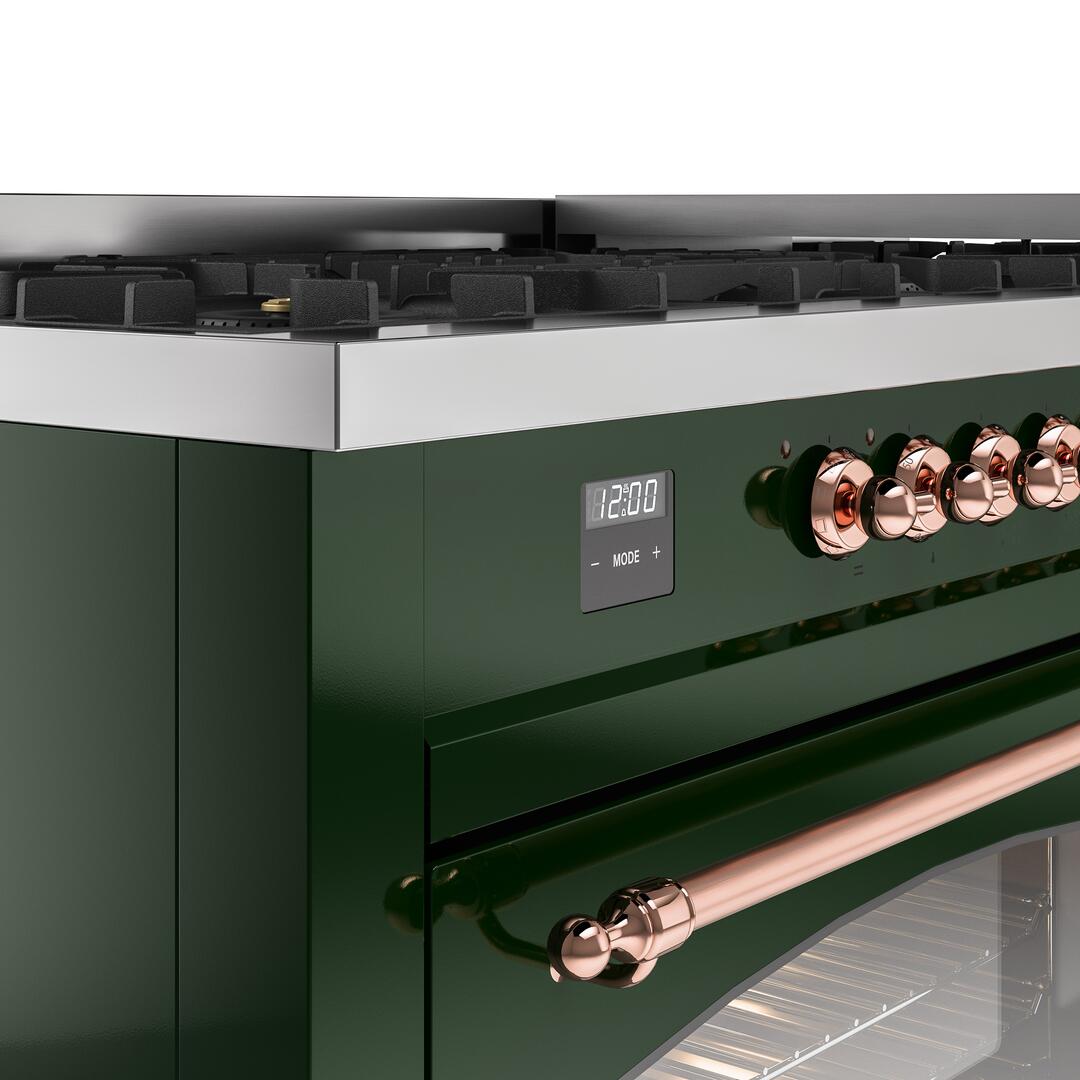 Nostalgie II 60 Inch Dual Fuel Liquid Propane Freestanding Range in Emerald Green with Copper Trim