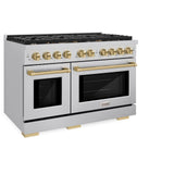 ZLINE Autograph Edition 48 in. 6.7 cu. ft. 8 Burner Double Oven Gas Range in Stainless Steel and Champagne Bronze Accents (SGRZ-48-CB)