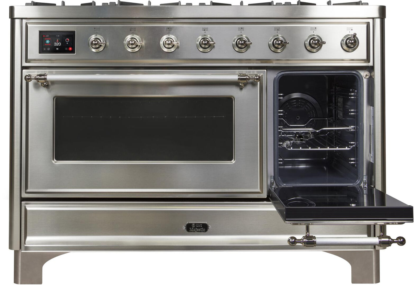 Majestic II 48 Inch Dual Fuel Liquid Propane Freestanding Range in Stainless Steel with Chrome Trim