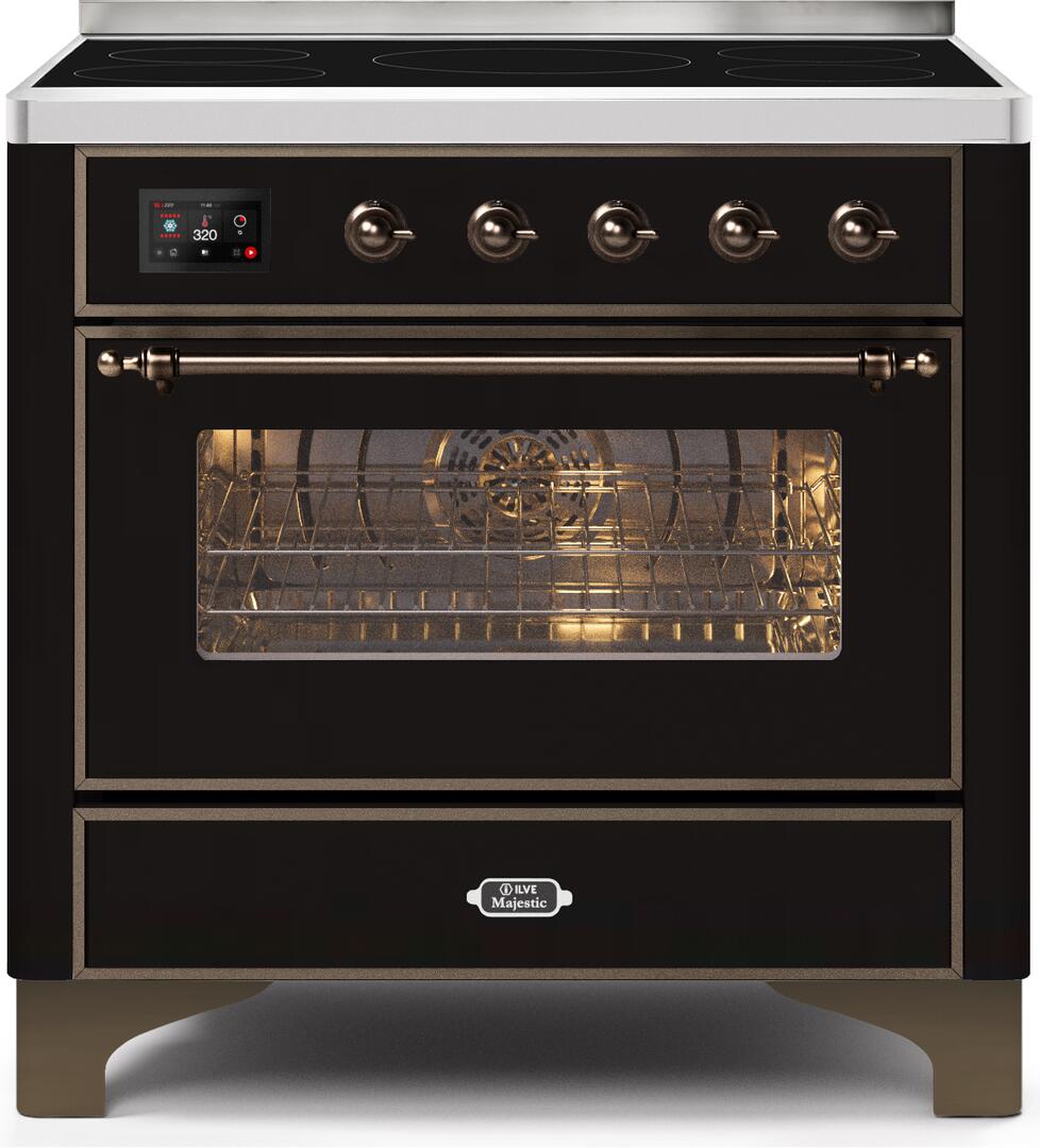 Majestic II 36 Inch Electric Freestanding Range in Glossy Black with Bronze Trim