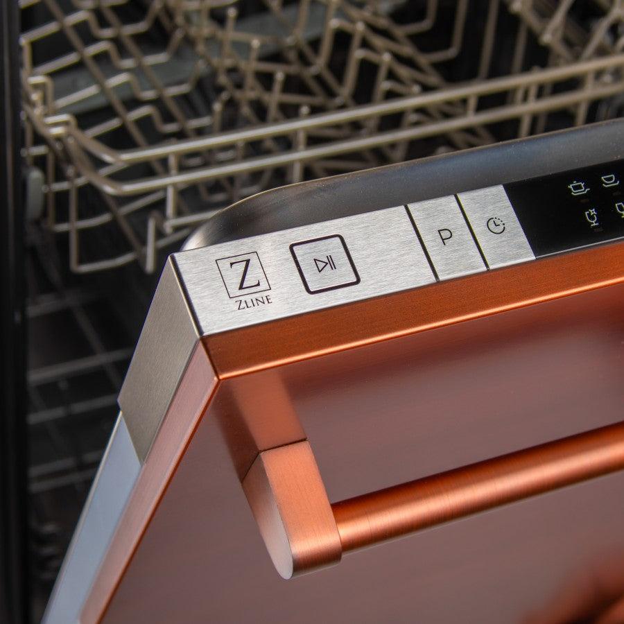 ZLINE 18 in. Compact Top Control Dishwasher with Stainless Steel Tub and Traditional Handle, 52dBa (DW-18) [Color: Copper]