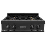 ZLINE 30 in. Porcelain Rangetop in Black Stainless with 4 Gas Burners (RTB-BR-30) with Brass Burners