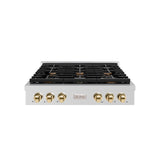 ZLINE 36 in. Autograph Edition Paramount Gas Rangetop with 6 Burners and Porcelain Cooktop in Stainless Steel with Polished Gold Accents (SRTZ-36-G)