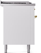 Nostalgie II 60 Inch Dual Fuel Natural Gas Freestanding Range in White with Brass Trim