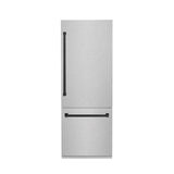 ZLINE 30" Autograph Edition 16.1 cu. ft. Built-in 2-Door Bottom Freezer Refrigerator with Internal Water and Ice Dispenser in Fingerprint Resistant Stainless Steel with Matte Black Accents (RBIVZ-SN-30-MB)