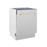 ZLINE Autograph Edition 24" 3rd Rack Top Control Tall Tub Dishwasher in DuraSnow Stainless Steel with Accent Handle, 51dBa (DWVZ-SN-24) [Color: Gold]