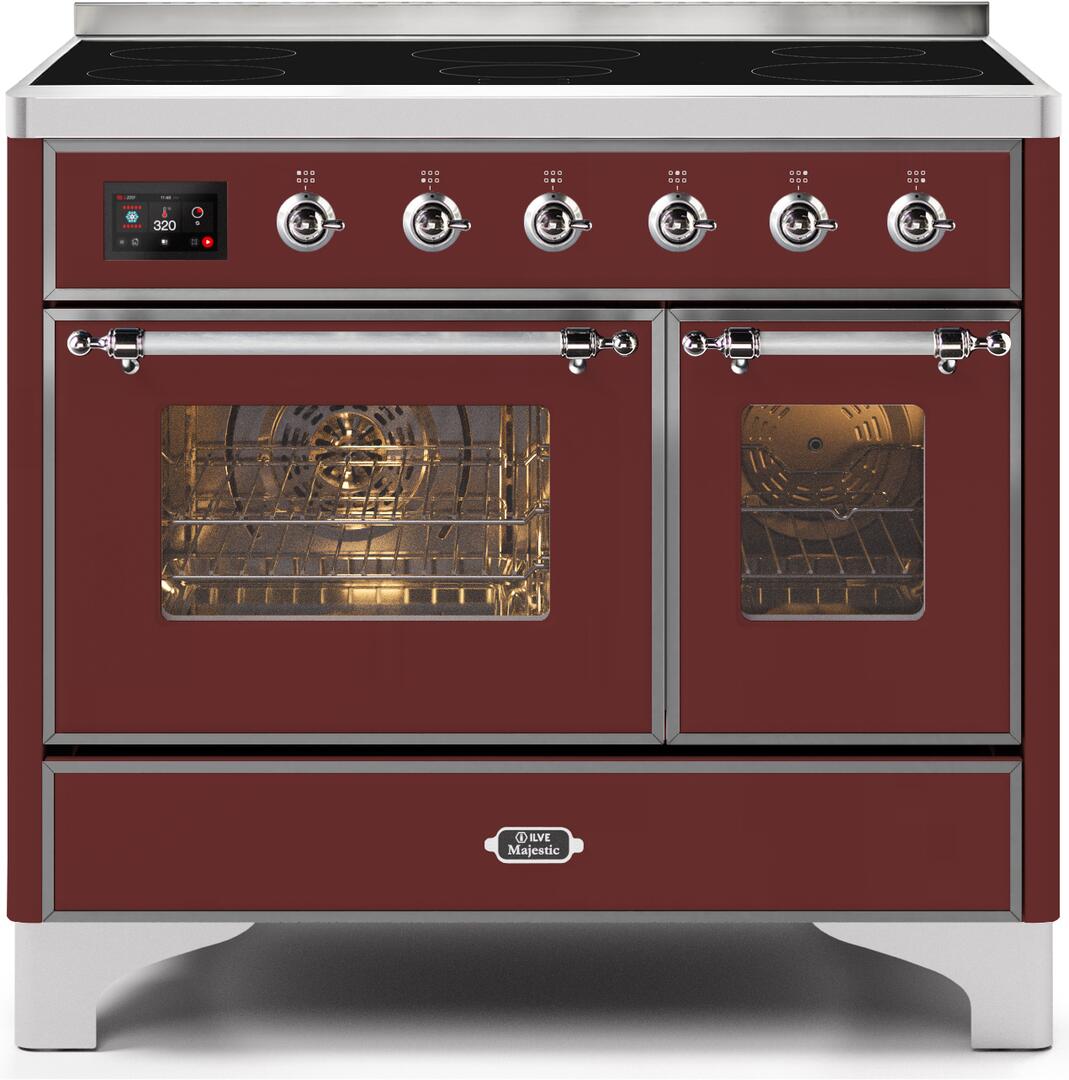 Majestic II 40 Inch Electric Freestanding Range in Burgundy with Chrome Trim