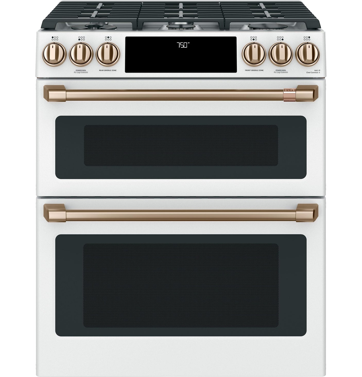 Café™ 30" Smart Slide-In, Front-Control, Gas Double-Oven Range with Convection