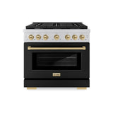 ZLINE Autograph Edition 36 in. 5.2 cu. ft. Paramount Dual Fuel Range with 6 Burner Gas Cooktop and Electric Convection Oven in Stainless Steel with Black Matte Door and Champagne Bronze Accents (SDRZ-BLM-36-CB)