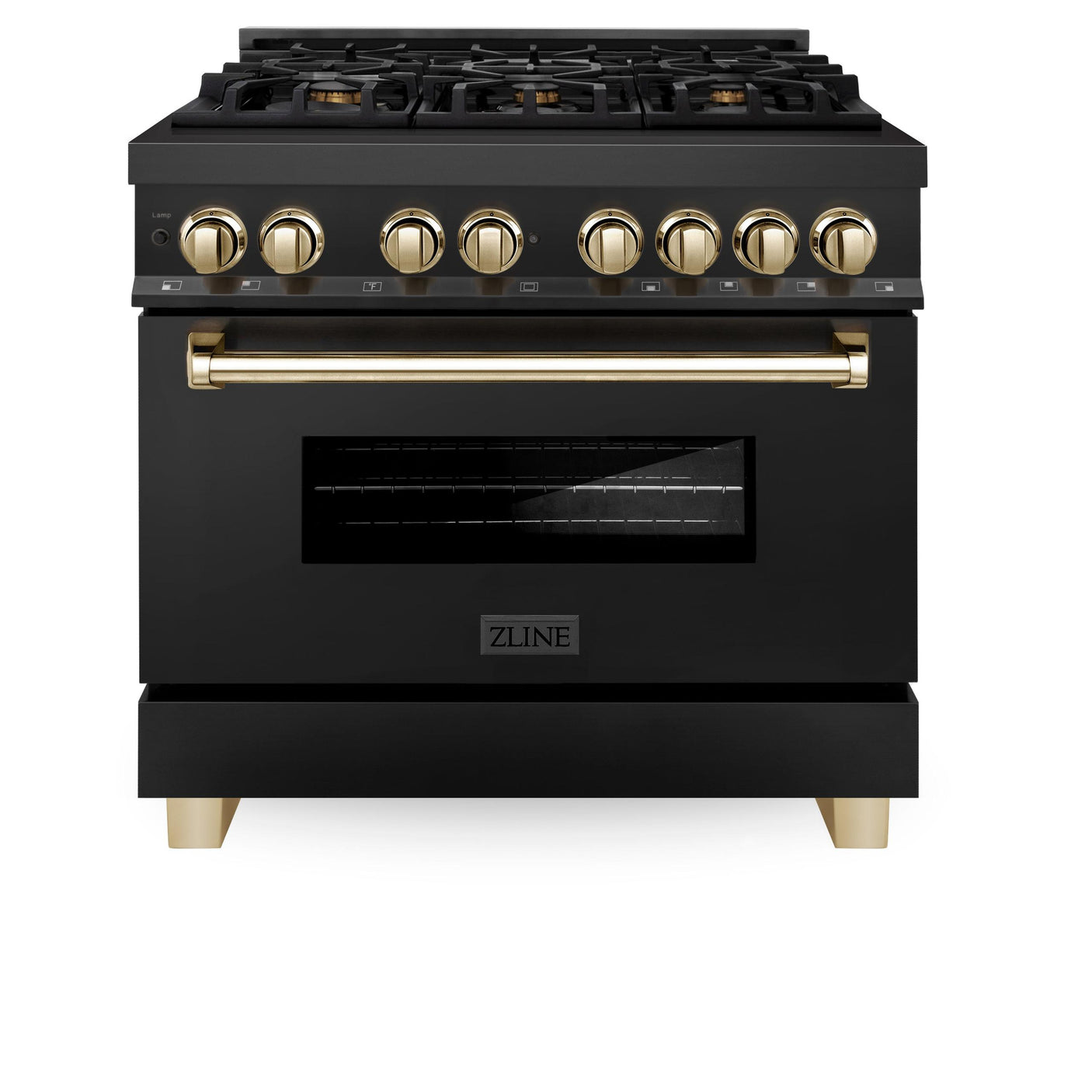 ZLINE Autograph Edition 36" 4.6 cu. ft. Dual Fuel Range with Gas Stove and Electric Oven in Black Stainless Steel with Accents (RABZ-36) [Color: Gold]