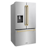 ZLINE Autograph Edition 36 in. 28.9 cu. ft. Standard-Depth French Door External Water Dispenser Refrigerator with Dual Ice Maker in Fingerprint Resistant Stainless Steel and Champagne Bronze Traditional Handles (RSMZ-W-36-CB)