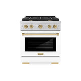 ZLINE Autograph Edition 30 in. 4.2 cu. ft. Paramount Dual Fuel Range with 4 Burner Gas Cooktop and Electric Convection Oven in DuraSnow' Stainless Steel with White Matte Door and Champagne Bronze Accents (SDRSZ-WM-30-CB)