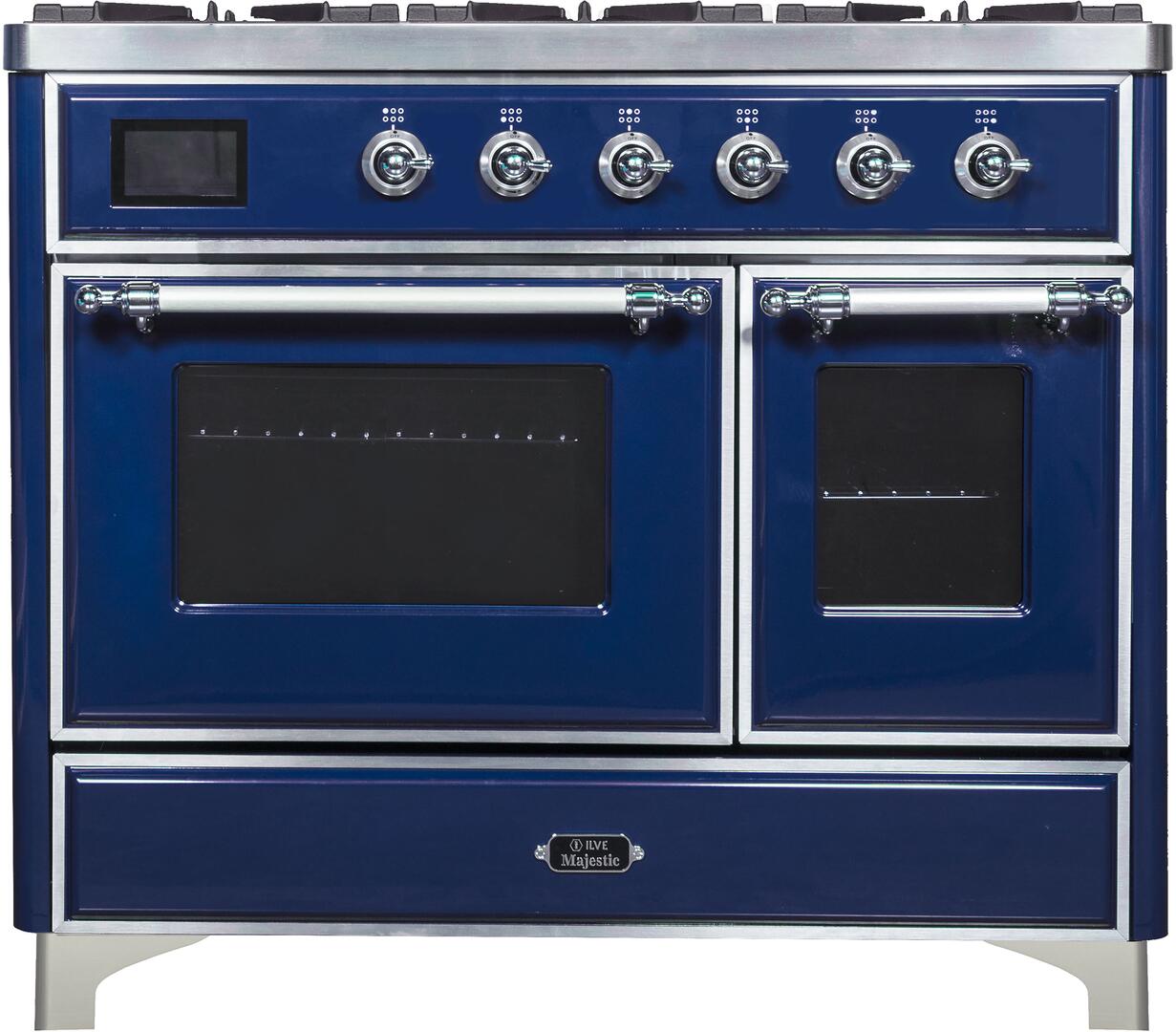 Majestic II 40 Inch Dual Fuel Natural Gas Freestanding Range in Blue with Chrome Trim