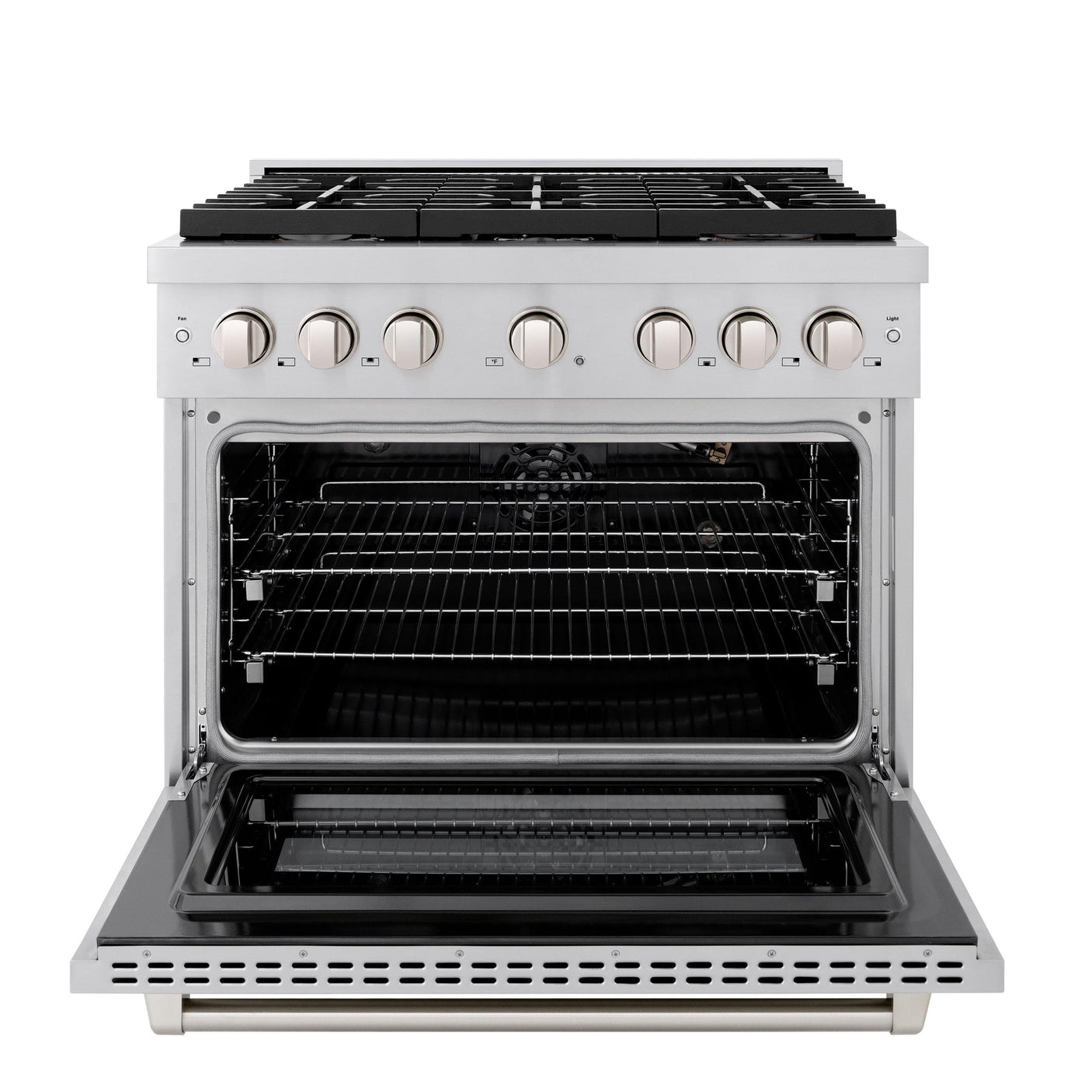 ZLINE 36 in. 5.2 cu. ft. Paramount Dual Fuel Range with Gas Cooktop and Electric Convection Oven in Stainless Steel with 6 Brass Burners (SDR-BR-36)