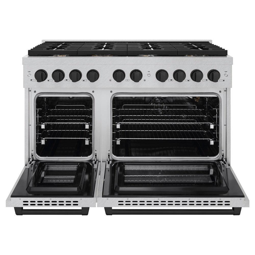 ZLINE Autograph Edition 48 in. 6.7 cu. ft. Paramount Double Oven Dual Fuel Range with 8 Burner Gas Cooktop in DuraSnow' Stainless Steel and Matte Black Accents (SDRSZ-48-MB)