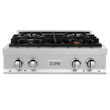 ZLINE 30" Porcelain Gas Stovetop in Fingerprint Resistant Stainless Steel with 4 Gas Brass Burners and Griddle (RTS-BR-GR-30)