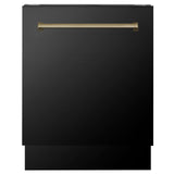 ZLINE Autograph Edition 24" 3rd Rack Top Control Tall Tub Dishwasher in Black Stainless Steel with Accent Handle, 51dBa (DWVZ-BS-24) [Color: Champagne Bronze]