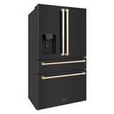 ZLINE 36" Autograph Edition 21.6 cu. ft Freestanding French Door Refrigerator with Water and Ice Dispenser in Fingerprint Resistant Black Stainless Steel with Accents (RFMZ-W-36-BS) [Color: Gold Accents]