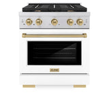 ZLINE Autograph Edition 30 in. 4.2 cu. ft. Paramount Dual Fuel Range with 4 Burner Gas Cooktop and Electric Convection Oven in Stainless Steel with White Matte Door and Champagne Bronze Accents (SDRZ-WM-30-CB)