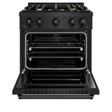 ZLINE 30 in. 4.2 cu. ft. Classic Gas Range with Convection Gas Oven in Black Stainless Steel with 4 Brass Burners (CGRB-BR-30)