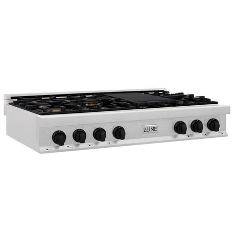 ZLINE Autograph Edition 48" Porcelain Rangetop with 7 Gas Burners in Fingerprint Resistant Stainless Steel and Matte Black Accents (RTSZ-48-MB)