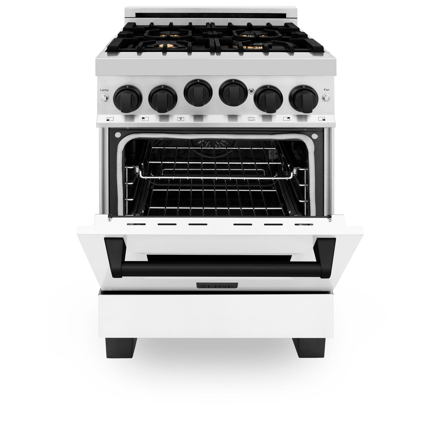 ZLINE Autograph Edition 24" 2.8 cu. ft. Range with Gas Stove and Gas Oven in Stainless Steel with White Matte Door and Matte Black Accents (RGZ-WM-24) [Color: Champagne Bronze]