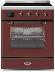 Majestic II 30 Inch Electric Freestanding Range in Burgundy with Bronze Trim