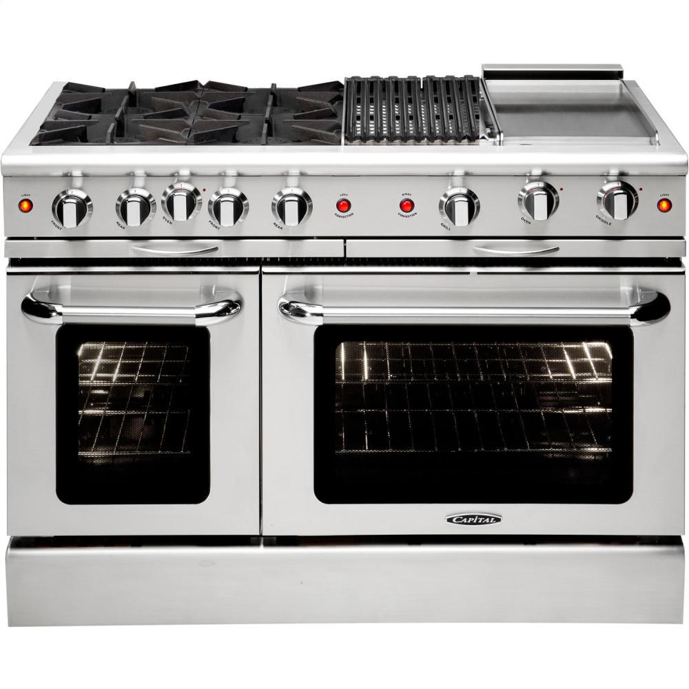 48" Gas Convection Range with 6 Sealed Burners 19K BTU + 12" BBQ Grill