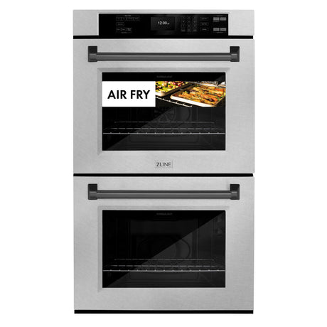 ZLINE 30 in. Autograph Edition Professional True Convection Double Wall Oven with Air Fry and Self Clean in DuraSnow' Stainless Steel with Matte Black Handles (WADSZ-30-MB)