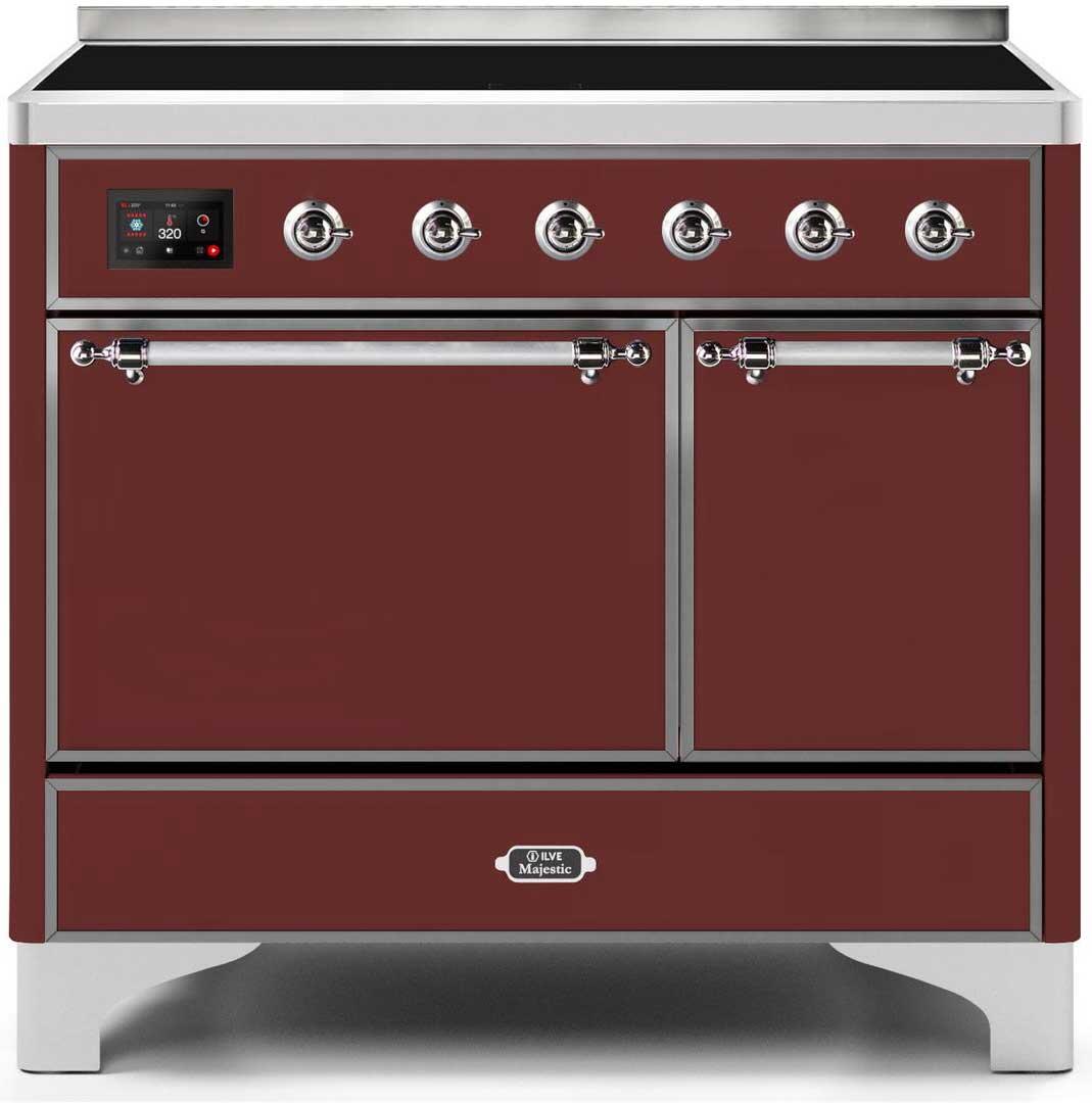 Majestic II 40 Inch Electric Freestanding Range in Burgundy with Chrome Trim