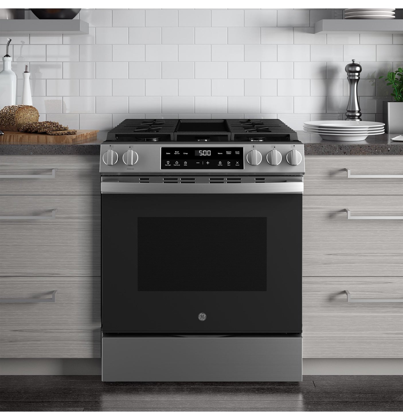 GE® 30" Slide-In Front Control Gas Range with Crisp Mode