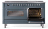 Nostalgie II 60 Inch Dual Fuel Natural Gas Freestanding Range in Blue Grey with Chrome Trim