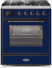 Majestic II 30 Inch Dual Fuel Natural Gas Freestanding Range in Blue with Bronze Trim