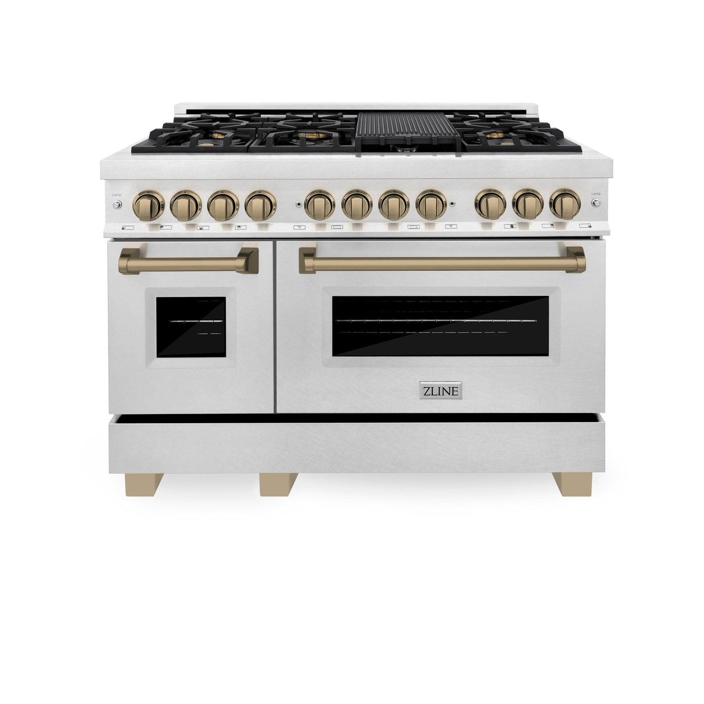 ZLINE Autograph Edition 48" 6.0 cu. ft. Dual Fuel Range with Gas Stove and Electric Oven in DuraSnow Stainless Steel (RASZ-SN-48) [Color: Champagne Bronze]