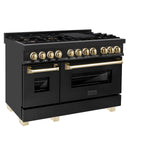 ZLINE Autograph Edition 48" 6.0 cu. ft. Dual Fuel Range with Gas Stove and Electric Oven in Black Stainless Steel with Accents (RABZ-48) [Color: Gold]