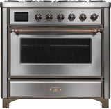 Majestic II 36 Inch Dual Fuel Natural Gas Freestanding Range in Stainless Steel with Bronze Trim