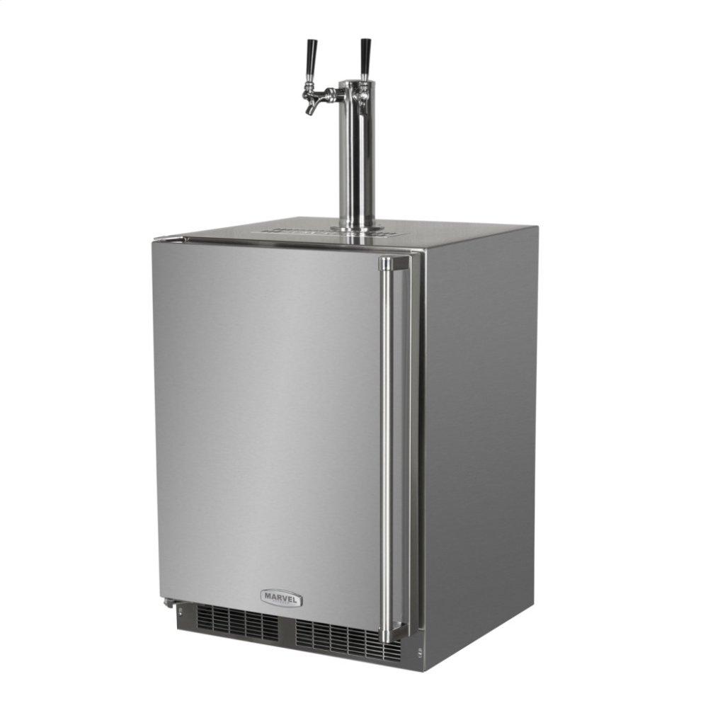 Outdoor 24" Twin Tap Built In Beer Dispenser with Stainless Steel Door - Solid Stainless Steel Door With Lock - Left Hinge