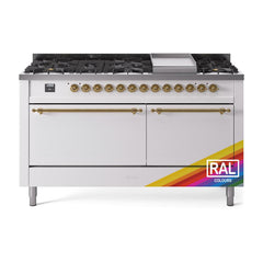 ILVE Nostalgie II 60 UP60FQNMPRAG Freestanding Dual Fuel Range with 9 Sealed Burners Yes Double Oven with Solid Door in RAL Color with Brass knobs