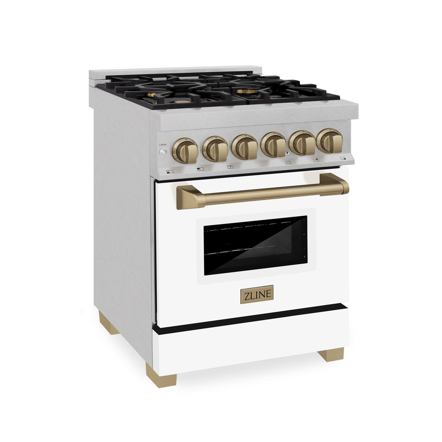 ZLINE Autograph Edition 24" 2.8 cu. ft. Dual Fuel Range with Gas Stove and Electric Oven in DuraSnow Stainless Steel with White Matte Door and Accents (RASZ-WM-24) [Color: Champagne Bronze]