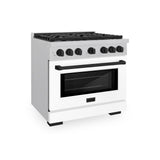 ZLINE Autograph Edition 36 in. 5.2 cu. ft. 6 Burner Gas Range with Convection Gas Oven in DuraSnow' Stainless Steel with White Matte Door and Matte Black Accents (SGRSZ-WM-36-MB)