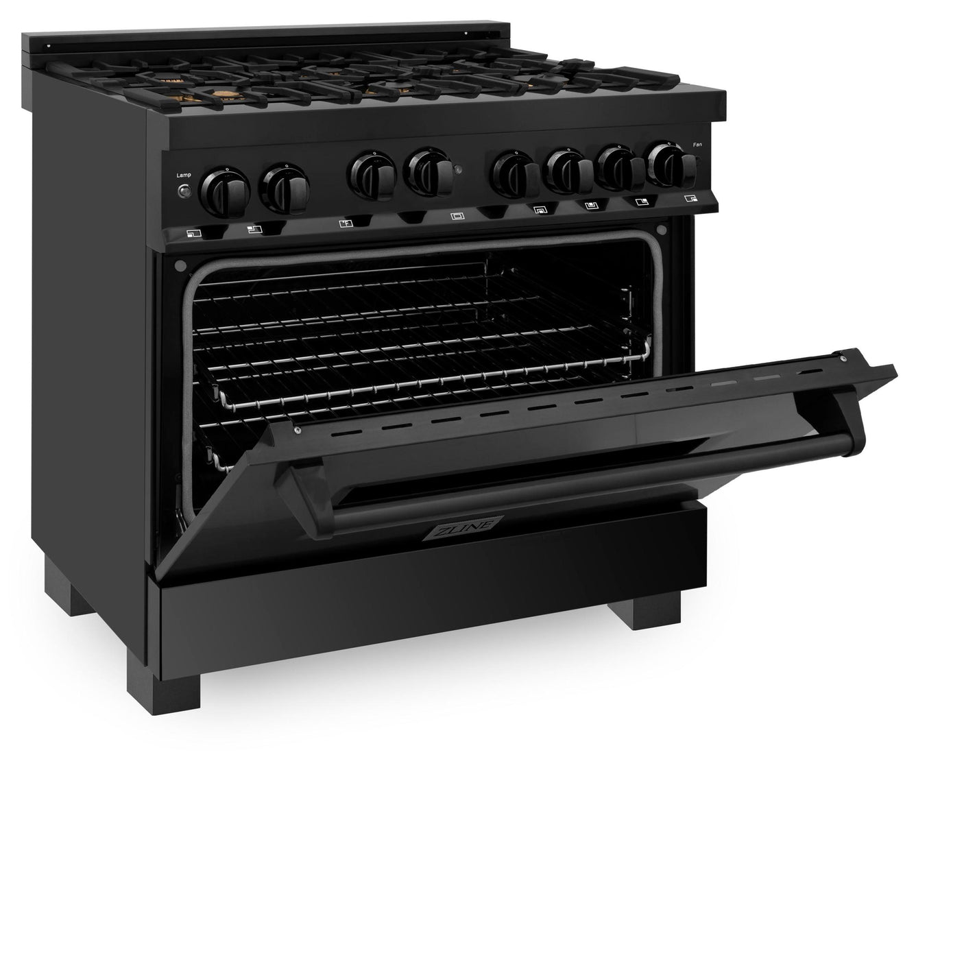 ZLINE 36" 4.6 cu. ft. Range with Gas Stove and Gas Oven in Black Stainless Steel with Brass Burners (RGB-BR-36)