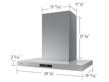 30" Bespoke Smart Wall Mount Hood with LCD Display in Clean Grey